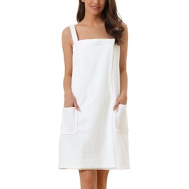 cheibear Womens Towel Dress Terry Wrap Bathrobe Spa Towelling Robe with Strap for Gym Shower Bath X-Small White