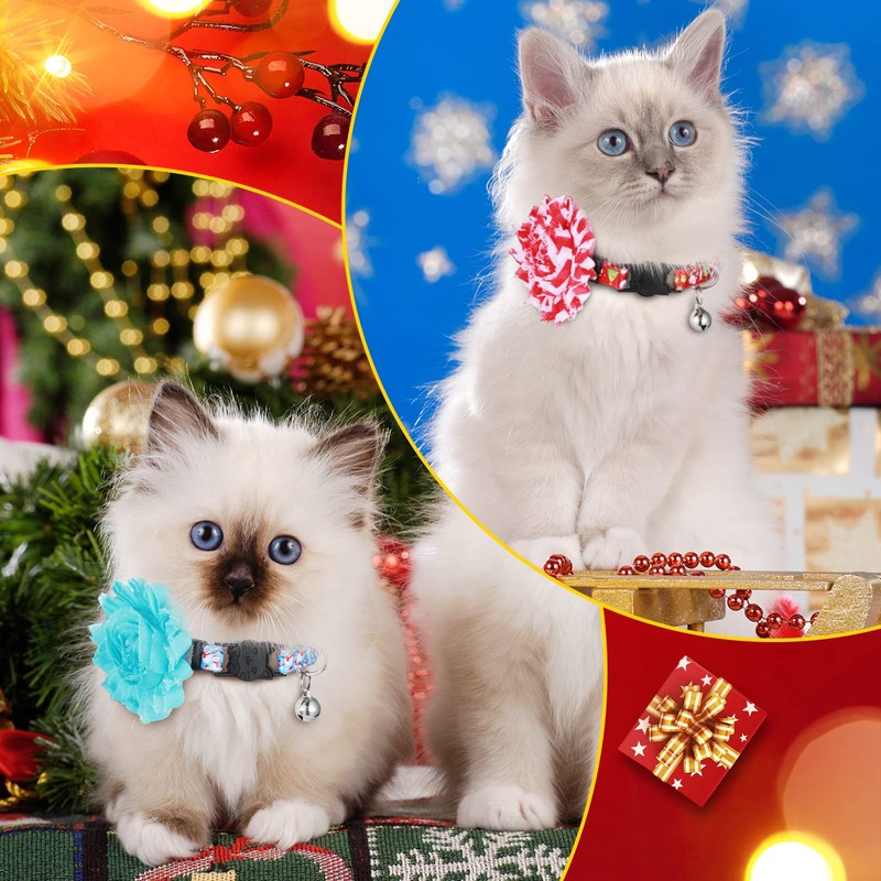 Frienda 4 Pieces Christmas Cat Collar Flower Breakaway Cat Collar