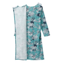 Silvert's Adaptive Clothing & Footwear Women's Open Back Long Sleeve Nightgown with Lace Trim - Aqua Flower XL