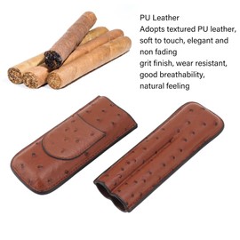 Uadme PU Leather Cigar Case Holder, Brown 2 Finger Cigar Carrying Case with Front Pocket, Portable Cigar Travel Case for Anniversary and Father's Day Gift