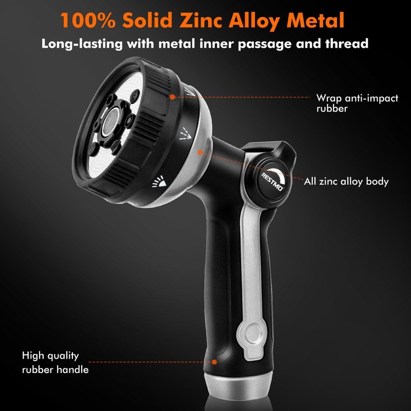 RESTMO Full Shower Hose Nozzle, Metal Spray Nozzle for Garden