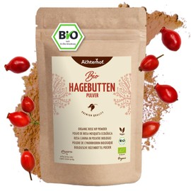 vom-Achterhof Hagebuttenpulver Bio 1000g | ganze Hagebutte gemahlen | fruchtiges, süß-würziges Aroma | 100% Bio Hagebutten Pulver in Rohkostqualität | vom Achterhof