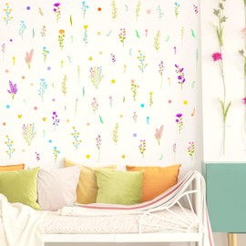 Kazova Colorul Small Floral Wall Decals Peel ans Stick Wildflower Wall Stickers Botanical Floral Leaf Decal Wild Flowers Wall Stickers for Nursery Kid Room Girls Bedroom Decor