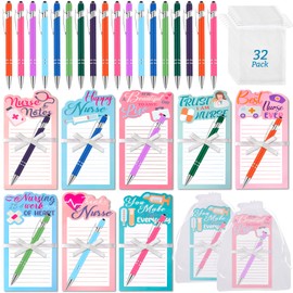 32 Set Nurses Week Gifts Bulk 2025, Nurse Notepad with Ballpoint Pen 2-in-1 Stylus Retractable Nurse Appreciation Gifts Nursing Student Essentials School Office CNA Nurse Gift Accessories for Work
