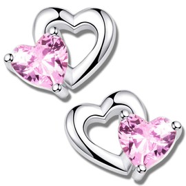 Girls' Heart Earrings 925 Sterling Silver with Heart Cut Cubic Zirconia Stainless Steel, Sterling Silver Stainless Steel Resin stainless steel 925 silver Sterling silver Stainless steel, Cubic
