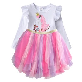 VIKITA Girls Dresses for Winter Long Sleeve Girls Clothes Birthday Party Tulle Dresses for Girls, LH4785 4T White Pink