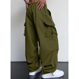 JMIERR Men's Baggy Cargo Pants Trendy Parachute Pants Loose Fit Harem Joggers with 4 Pockets for Streetwear,US 32(S),A6 Moss Green