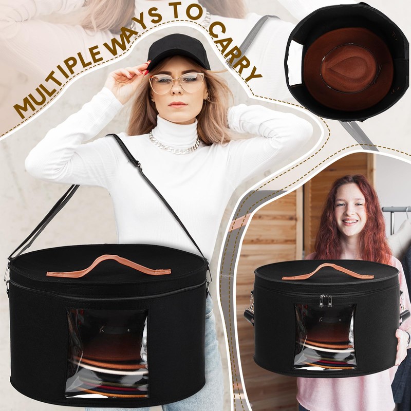 Suzile 4 Pack Large Round Foldable Felt Hat Box for