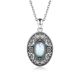 zaxsj Picture Locket Necklace Sterling Silver: Opal Oval-shaped Vintage Butterfly Hold Picture Photo Pendant Memory Jewelry Gifts for Women