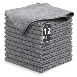 Trapos de Cocina, Paños de Microfibra 12PCS, Cleaning Cloth 40 x 40 cm, Toallas de Microfibra Limpieza, Súper Absorbente, Lavable y Reutilizable, Trapo Microfibras para Cocina、Automóvil、Vidrios-Gris