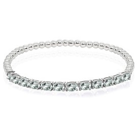 Sterling Silver Genuine, Created or Simulated Oval Gemstone Beaded Stretch Tennis Style Stackable Bracelet, 10 inch, Metal, aquamarine