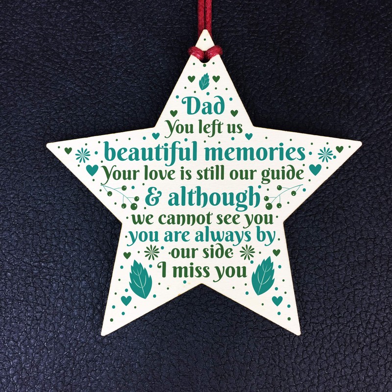 RED OCEAN Dad Memorial Christmas Tree Decorations Wooden Star Remembrance