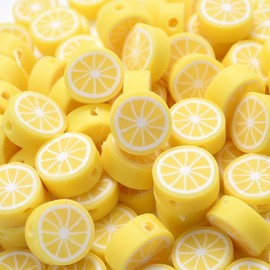 200 Pcs 10mm Yellow Lemon Polymer Clay Beads, Fruit Charm Spacer Beads for Jewelry Making, Necklace, Earring and Bracelet DIY Craft Supplies, Summer Jewelry Kits and Fruit Theme Accessories