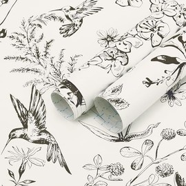 Safiyya Peel and Stick Wallpaper Floral Birds Contact Paper Black and White Wall Paper Peel and Stick Modern Boho Removable Self Adhesive Wallpaper Vinyl Rolls 118"x17.3"