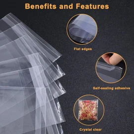 Sabco - 100 Clear Display Bags- Cello Bags OPP- Self Seal Cellophane For Presentation - Food Safe -10 Sizes - Ideal For FBA Cards Envelopes Pictures (7.8 x 9.8")