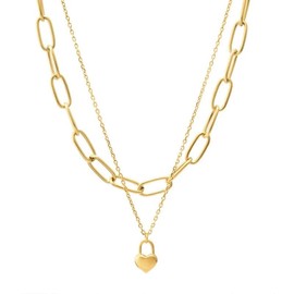 Lorram - 18K Gold Plated Hip-Hop Inlaid Gold Heart Necklace
