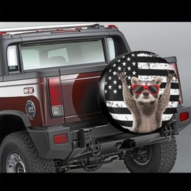 Spare Tire Covers for Trailers,Funny Raccoon Rock Flag USA Wheel Protectors Waterproof Sun Protection Universal Fit for Trailers Rv SUV Truck Camper Travel Trailer Accessories,14 inch