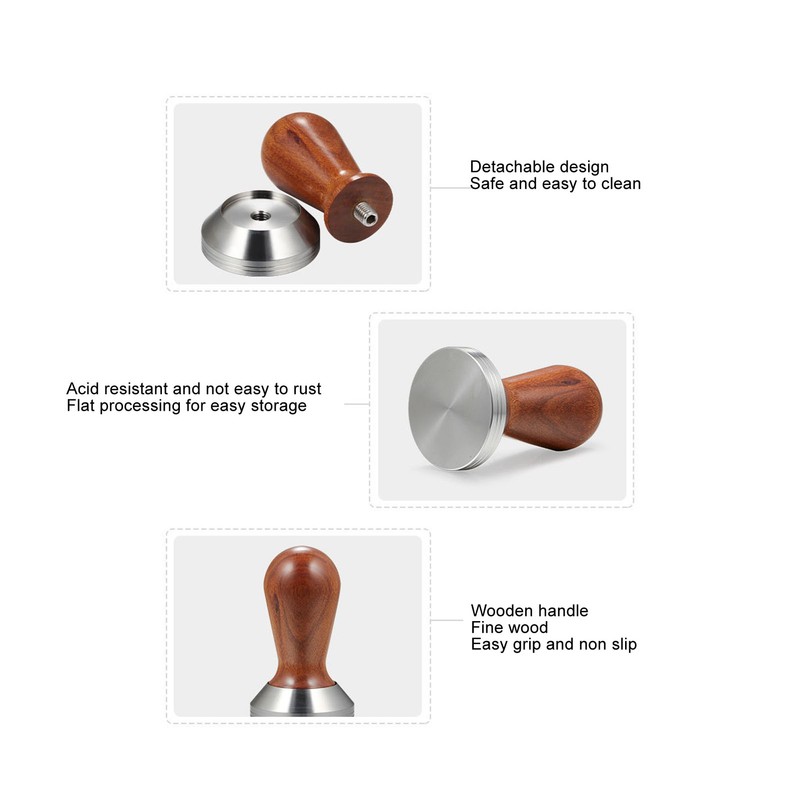 Coffee Tamper with Wooden Handle Detachable Comfortable Grip Easy To