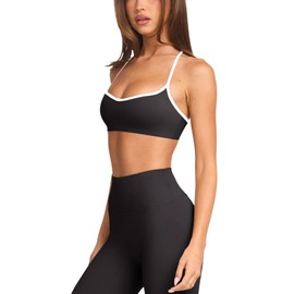 Sports Bras for Women Padded Adjustable Thin Straps Color Block Workout Yoga Gym Athletic Bras Y2k Casual Tops Activewear Camisole(Black White Medium)