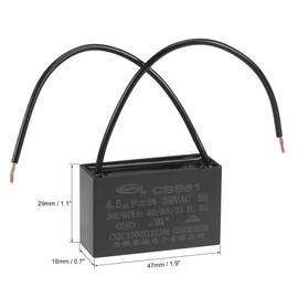 uxcell Ceiling Fan Capacitor CBB61 4.5uF 350V AC 2 Wires Metallized Polypropylene Film Capacitor 47x29x18mm for Electric Fan Pump Motor Generator