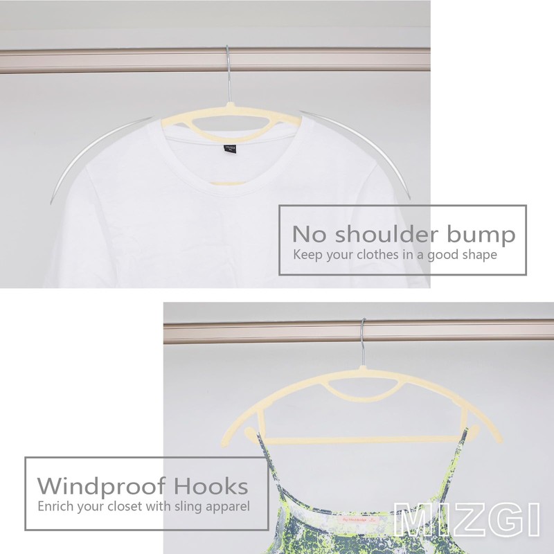 MIZGI Premium Velvet Hangers 50-Pack,No Shoulder Bump Hangers W/Tie Bar