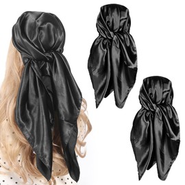 YCLFHOO 2 Pcs Head Scarf,36 Inch Large Square Satin Black Silk Scarf,Silk Head Scarf for Sleeping and Hair Wrapping,Headscarf for Women's Hair