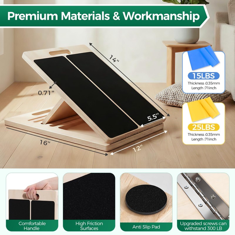 Slant Board for Calf Stretching, Wooden Slant Boards for Exercise,