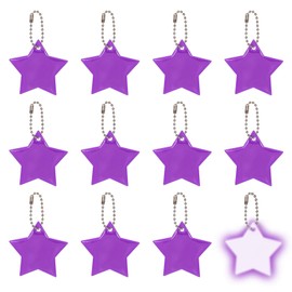 PATIKIL 12 Pcs Reflective Keychain, 2.2in Reflective High Visibility Safety Keychain Tags Pentagram Pendants Bright Zipper Pulls Waterproof for Backpack Running Cycling, Purple