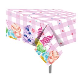 1 mantel de plástico para fiestas de helado, 54 x 87 pulgadas, para verano, helado dulce, largo, rectangular, para bufé, fiesta de helado, cena, día festivo, mantel de picnic para uso en eventos de cocina