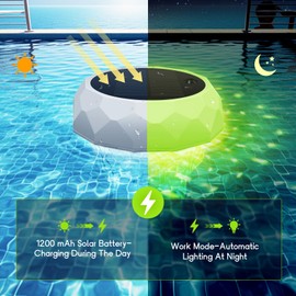 Gallkap Pool Chlorine Floater with Solar Colorful Lights, Anti-Sink Design Chlorine Dispenser Fit for 3” Tablets, IP68 Waterproof and Adjustable Folw Chlorine Holder for Hot Tubs, Pools, Spa