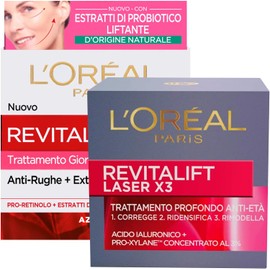 L'Oréal Paris Revitalift Fragrance Free Anti-Wrinkle Face Cream with Probiotic and Pro-Retinol Lifting Effect 50ml + Laser Cream X3 Anti-aging Reshaping Treatment with Proxylane 50ml - 2 Creams