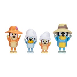 Bluey Figure - Paquete de 4 unidades, viaje familiar, cifras de 2.5 pulgadas de azul, bingo, bandido y chile, con accesorios, los niños pueden recrear sus momentos favoritos del programa de televisión