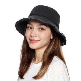 SEFIRST Fishing Hats, Bucket Hat, Sun Hat, Cotton Frayed Brim Bucket Hat, Fishing Hat for Men and Women, UV Protection, Foldable Summer Hat, Leisure Hat, Autumn, Hiking, Camping, Travel (Black)