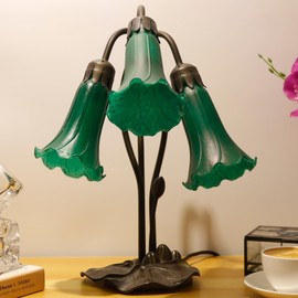 ANYONGLU Lily Lamp Tiffany Style Table Lamp 16 Inch Tall Tulip Flower Accent Desk lamp with Lotus Leaf Base (3-Light/Green)