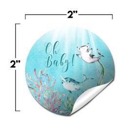 Underwater Cute Sea Life Baby Shower Thank You Favor Sticker Labels, 40 2" Party Circle Stickers by Amanda Creation, Great for Party Favors, Envelope Seals & Goodie Bags