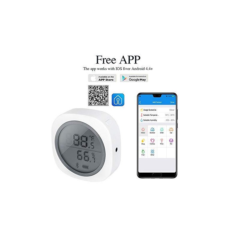 Inkbird Wireless Bluetooth Thermometer/Hygrometer, Indoor and Outdoor Usage, Probe Included,