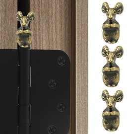 3PCS Brass Sheep Hinge Heads Decorative Topper Set,Brass Animal Goat Magnetic Hinge Vintage Door Hinge Head Home Decor Collectibles