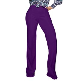 PINSV Women's High Waisted Stretchy Bootcut Pull On Dress Pants Casual Work Pants Purple L