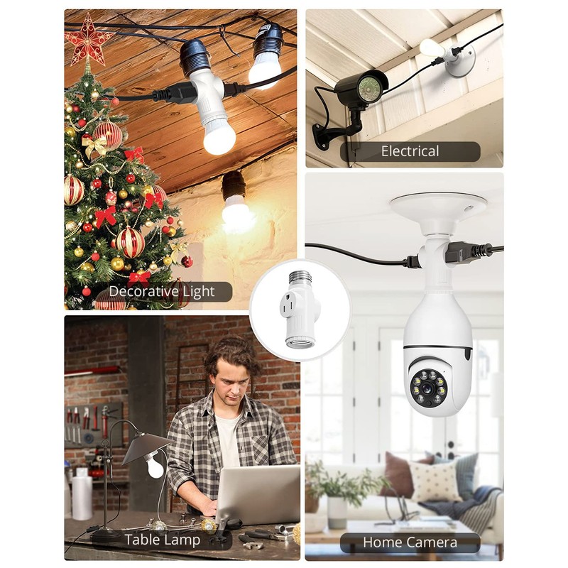 2-Pack Light Socket to Plug Adapter, JACKYLED E26/E27 3 Prong