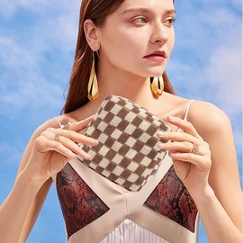 FFpaw 2 Pieces Makeup Bag Pouch, Mini Checkered Cosmetic Bag Travel Toiletry Bag Organizer Cute Cosmetic Pouch Makeup Case Makeup Brushes Aesthetic Accessories Storage Bag for Women (Brown+Black)