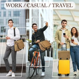 Messenger Bag for Men 17-17.3 Inch Laptop Bag Water-resistant Canvas Computer Shoulder Bag Office Work Briefcase Large Casual Satchel Bags for Men Bookbag for College, Khaki