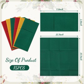 JarThenaAMCS 75Pcs Christmas Linen Feel Napkin Red Green Gold Disposable Airlaid Paper Napkin Prefolded Dinner Napkin with Built-in Flatware Silverware Pocket for Xmas Winter Party Supplies