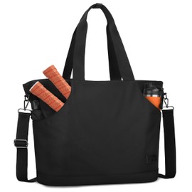 Kasqo Pickleball Paddle Bags, Large Pickle Tote Bag for Women Men with Water Holder Crossbody Shoulder Bag Paddle Holder for Gym Sprot Black