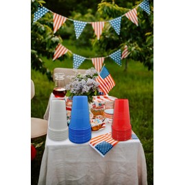 Freedom Farms Patriotic Disposable Plastic Cups, 16 oz, Red White & Blue, Set for Parties & Picnics (72 Count)