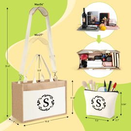 Christmas Gifts for Women, Gifts for Women, Gifts for Mom, Mom Gifts, Christmas Gifts for Mom, Ju-te Straw Tote Bag with Shoulder Strap and Makeup Bag T