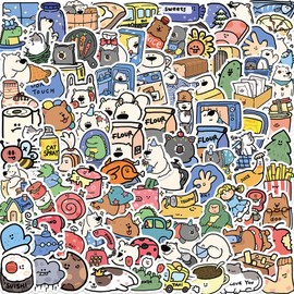 100 Pcs Cute Animal Small Stickers, Funny Cartoon Animal Hostel Aesthetic Decals for Kids Teens, Bulk Vinyl Waterproof Stickers for Water Bottle Laptop Scrapbook Girls Boys (Colourful)