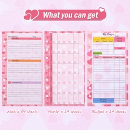 Toplive 3 Pack A6 Planner Refill Paper & Budget Sheets, Monthly Weekly Planner Losse Leaf Inserts 6 Hole Expense Tracker or A6 Planner Binder Cover Budget Bill Saving Organizer, Pink 3 Pack