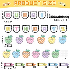 Classroom Birthday Bulletin Board Set Composition Notebook Classroom Decor Pastel Crayon Birthday Calendar Chart Checkered Apple Cutouts Name Tags for Back to School Office Chalkboard Wall Door Decor