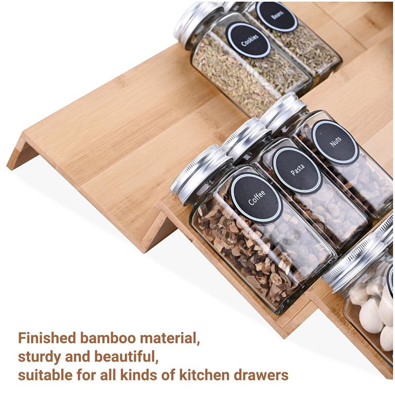 Mulush Bamboo Spice Rack Tray - Spice Drawer Organizer for