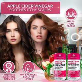 Apple Cider Vinegar Shampoo and Conditioner Set - Stop Flaky and Itchy Scalp – Sulfate Paraben Free Anti Dandruff Soothing Treatment for Dry, Oily and Damaged Hair - Intense Care for Women and Men